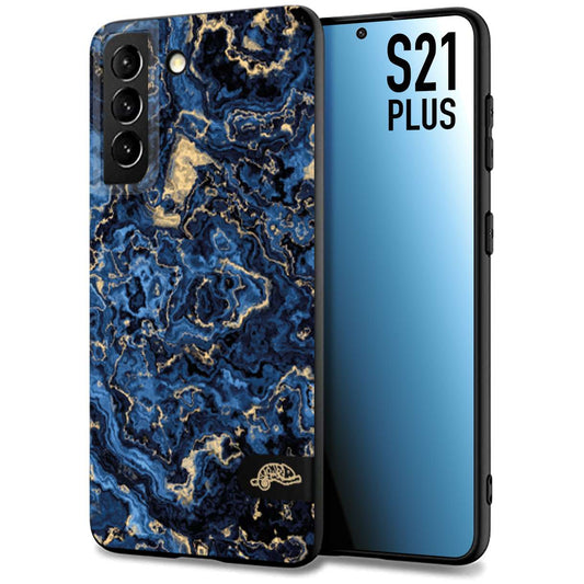 CUSTOMIZZA - Custodia cover nera morbida in tpu compatibile per Samsung S21 PLUS effetto marmo marble blu venature dorato psichedelico