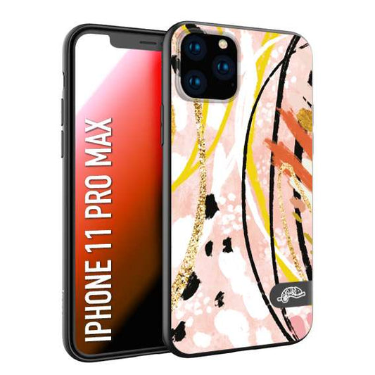 CUSTOMIZZA - Custodia cover nera morbida in tpu compatibile per iPhone 11 PRO MAX fiori astratti donna zebrato leopardato fantasia dorata gialla rosa colorata