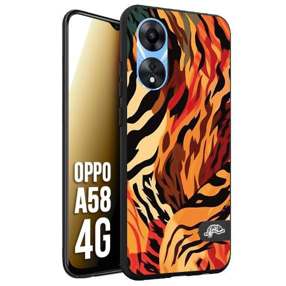 CUSTOMIZZA - Custodia cover nera morbida in tpu compatibile per Oppo A58 4G leopardato maculato tigrato tiger colorata gialla rossa arancio