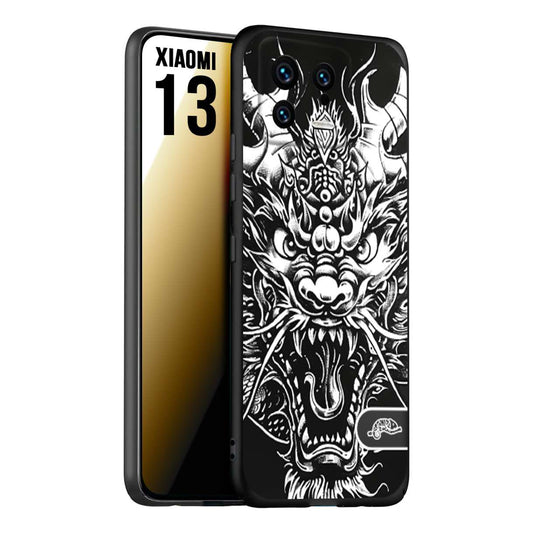 CUSTOMIZZA - Custodia cover nera morbida in tpu compatibile per Xiaomi 13 drago black and white bianco a rilievo disegnato tattoo tatuaggio