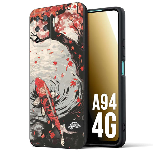 CUSTOMIZZA - Custodia cover nera morbida in tpu compatibile per Oppo A94 4G giapponese lago carpa koi rossa con foglie d'acero rosso disegnata tattoo