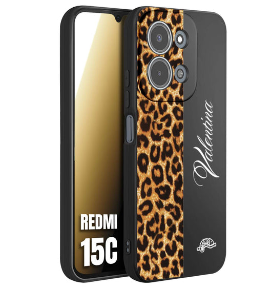 CUSTOMIZZA - Custodia cover nera morbida in tpu compatibile per Xiaomi Redmi 15C custom nome scritta leopardato maculato donna marrone leopard