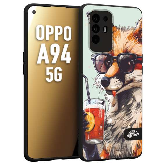 CUSTOMIZZA - Custodia cover nera morbida in tpu compatibile per Oppo A94 5G estate disegnata cocktails animali simpatici fox volpe negroni