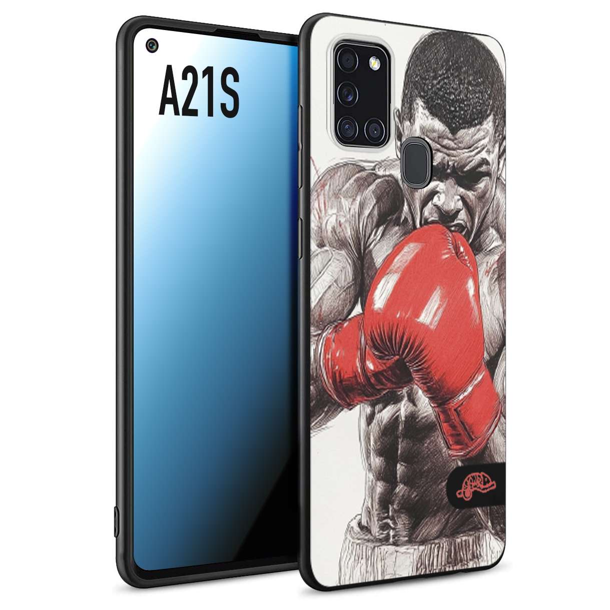 CUSTOMIZZA - Custodia cover nera morbida in tpu compatibile per Samsung A21S pugilato pugili disegno tattoo guantoni box pesi massimi gancio