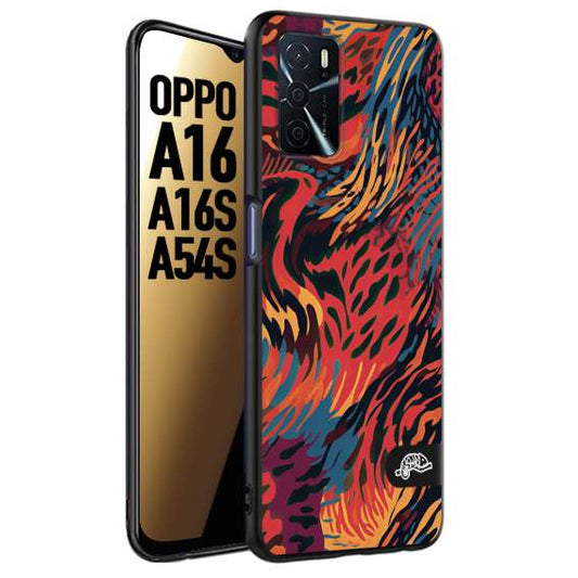 CUSTOMIZZA - Custodia cover nera morbida in tpu compatibile per Oppo A16 - A16S - A54S leopardato maculato tigrato colorata fiamme rossa blu arancione