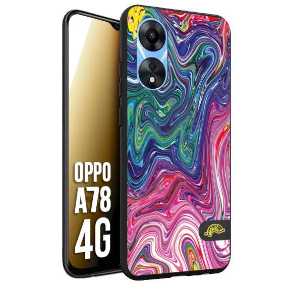 CUSTOMIZZA - Custodia cover nera morbida in tpu compatibile per Oppo A78 4G colorata fantasia vortice marmo arcobaleno rosa blu fucsia
