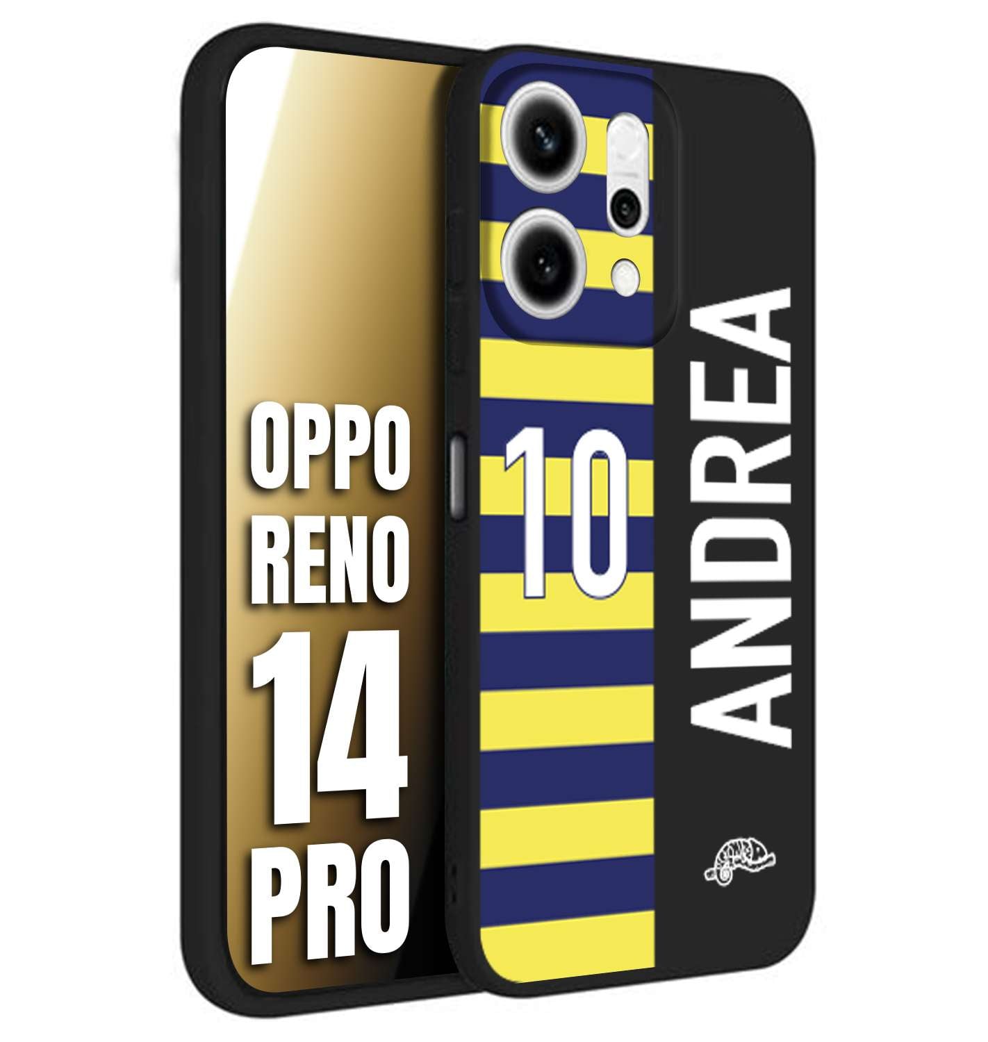 CUSTOMIZZA - Custodia cover nera morbida in tpu compatibile per Oppo Reno 14 PRO personalizzata calcio football nome e numero calciatori giallo blu