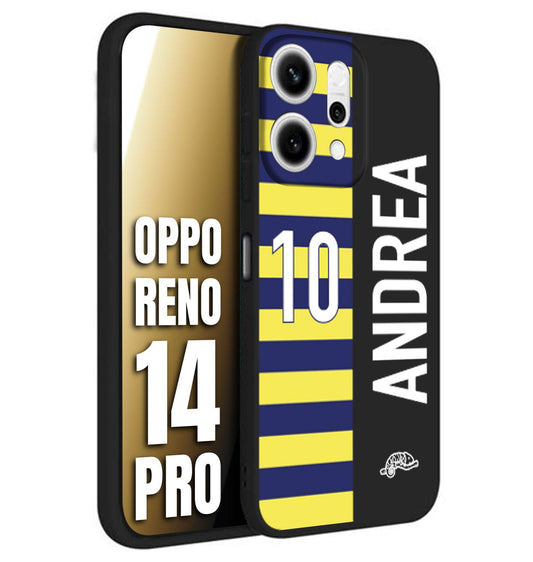 CUSTOMIZZA - Custodia cover nera morbida in tpu compatibile per Oppo Reno 14 PRO personalizzata calcio football nome e numero calciatori giallo blu