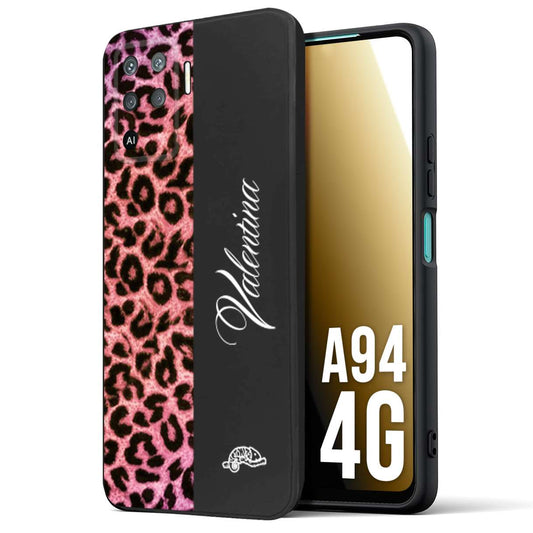 CUSTOMIZZA - Custodia cover nera morbida in tpu compatibile per Oppo A94 4G leopardato rosa fucsia personalizzata nome iniziali