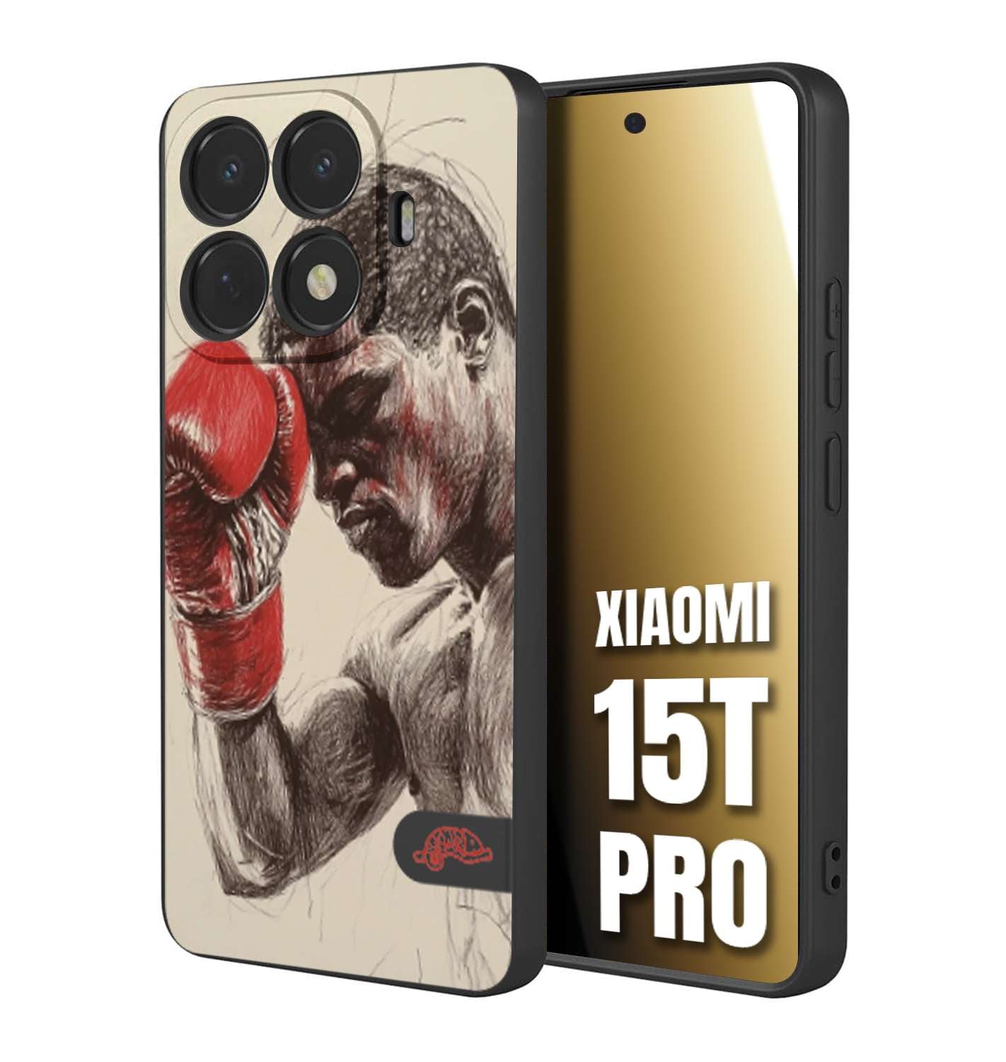 CUSTOMIZZA - Custodia cover nera morbida in tpu compatibile per Xiaomi 15T PRO pugilato pugili disegno tattoo guantoni boxer pesi massimi