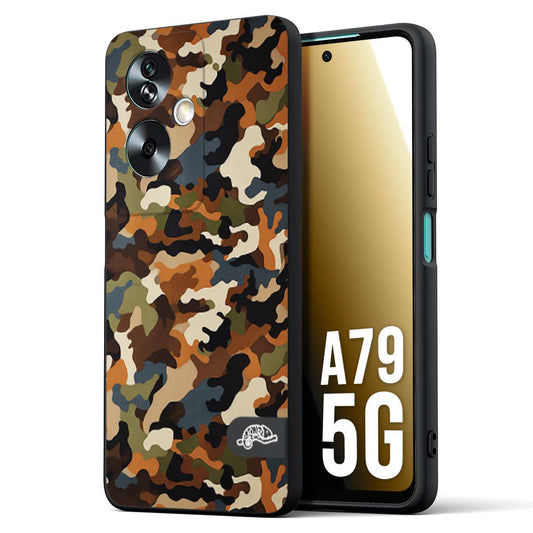 CUSTOMIZZA - Custodia cover nera morbida in tpu compatibile per Oppo A79 5G camouflage mimetico militare moderno blu marrone beige
