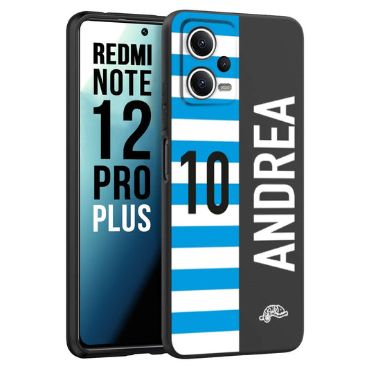 CUSTOMIZZA - Custodia cover nera morbida in tpu compatibile per Xiaomi Redmi Note 12 PRO PLUS personalizzata calcio football nome e numero calciatori biancazzurri