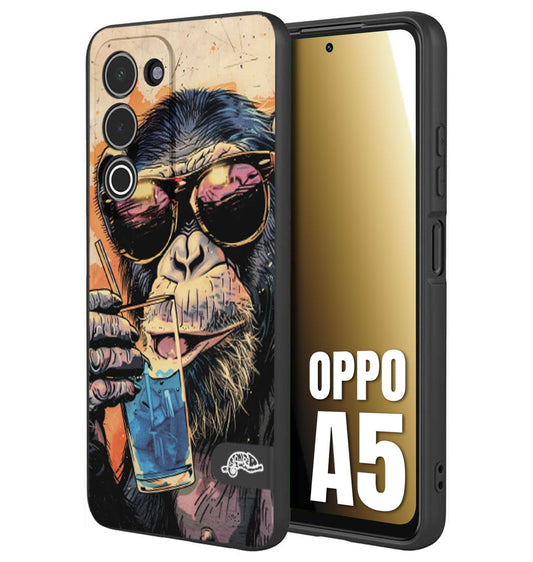 CUSTOMIZZA - Custodia cover nera morbida in tpu compatibile per Oppo A5 estate disegnata cocktails animali simpatici scimmia monkey negroni
