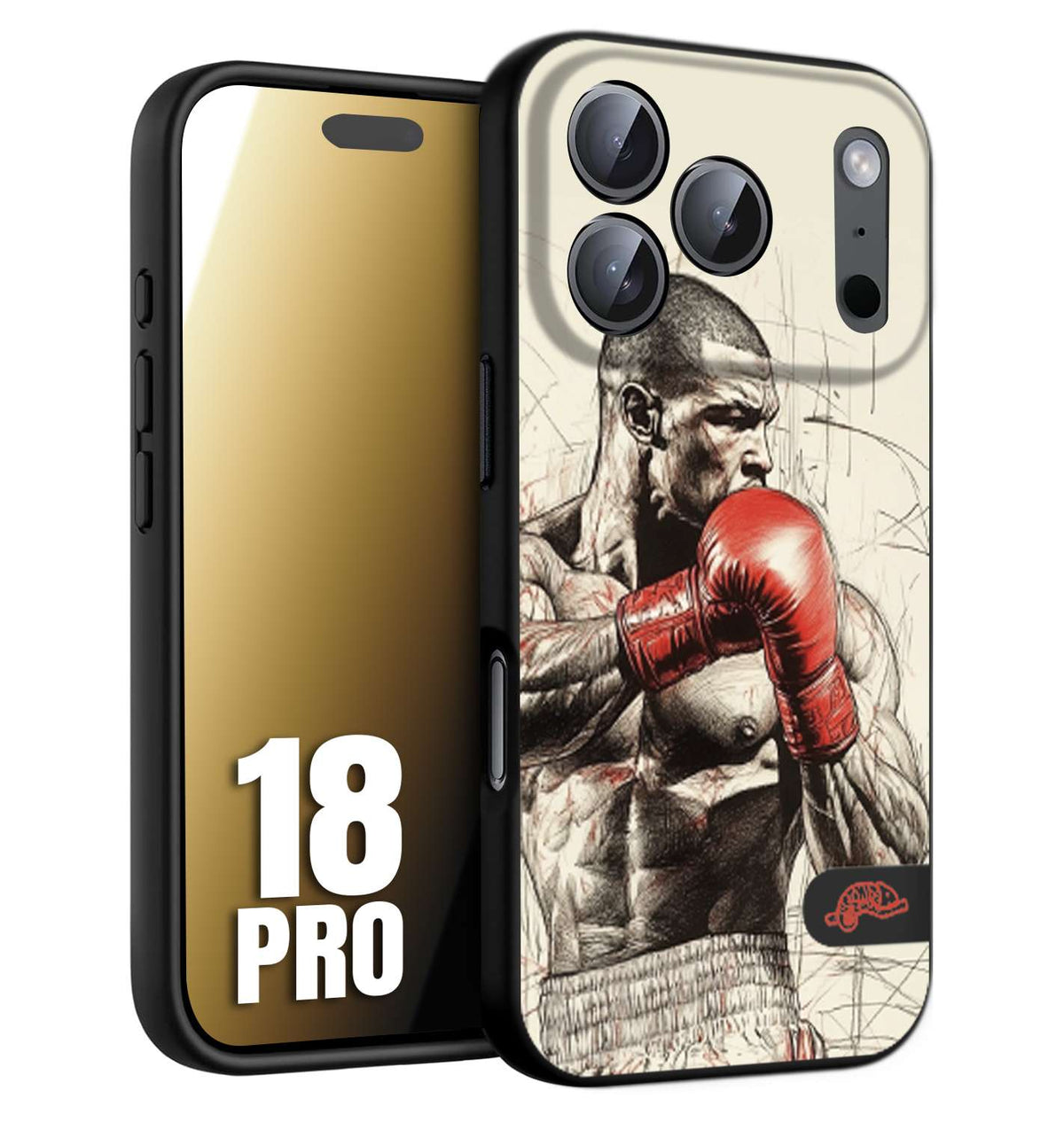 CUSTOMIZZA - Custodia cover nera morbida in tpu compatibile per iPhone 18 PRO pugilato pugili disegno tattoo guantoni box sport ring