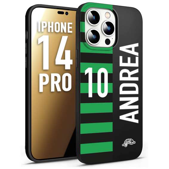 CUSTOMIZZA - Custodia cover nera morbida in tpu compatibile per iPhone 14 PRO personalizzata calcio football nome e numero calciatori neroverde