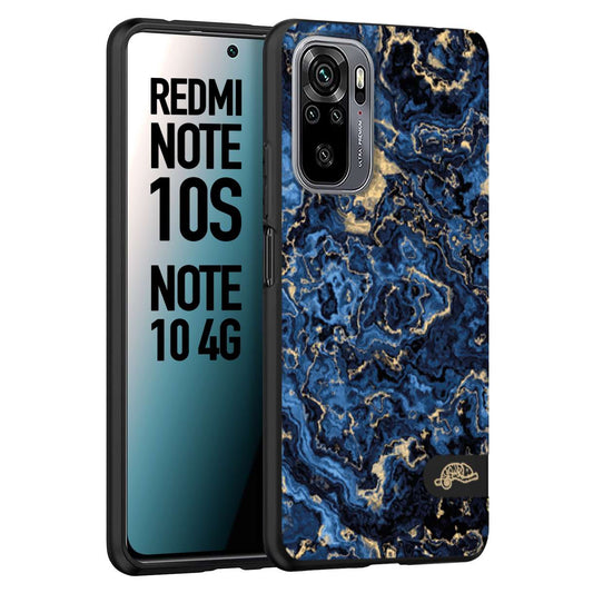 CUSTOMIZZA - Custodia cover nera morbida in tpu compatibile per Xiaomi Redmi Note 10S effetto marmo marble blu venature dorato psichedelico