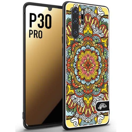 CUSTOMIZZA - Custodia cover nera morbida in tpu compatibile per Huawei P30 PRO mandala colorato fiore nuvole arancione