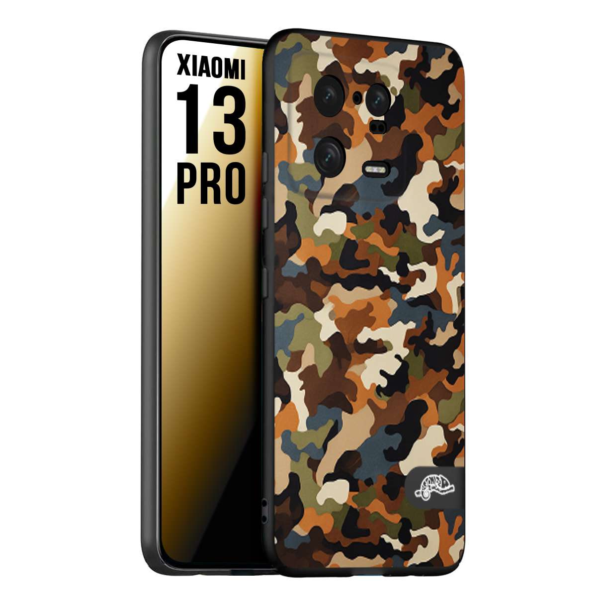 CUSTOMIZZA - Custodia cover nera morbida in tpu compatibile per Xiaomi 13 PRO camouflage mimetico militare moderno blu marrone beige