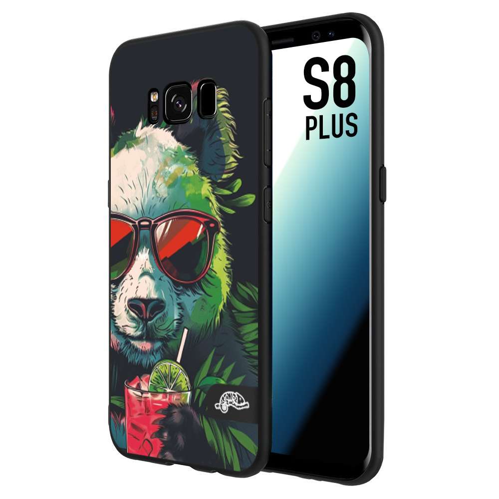 CUSTOMIZZA - Custodia cover nera morbida in tpu compatibile per Samsung S8 PLUS estate disegnata cocktails animali simpatici panda mojito