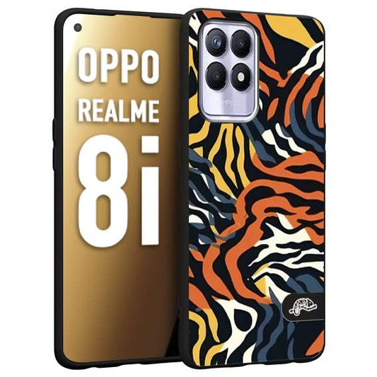 CUSTOMIZZA - Custodia cover nera morbida in tpu compatibile per Realme 8i leopardato maculato tigrato tiger colorata gialla blu arancio