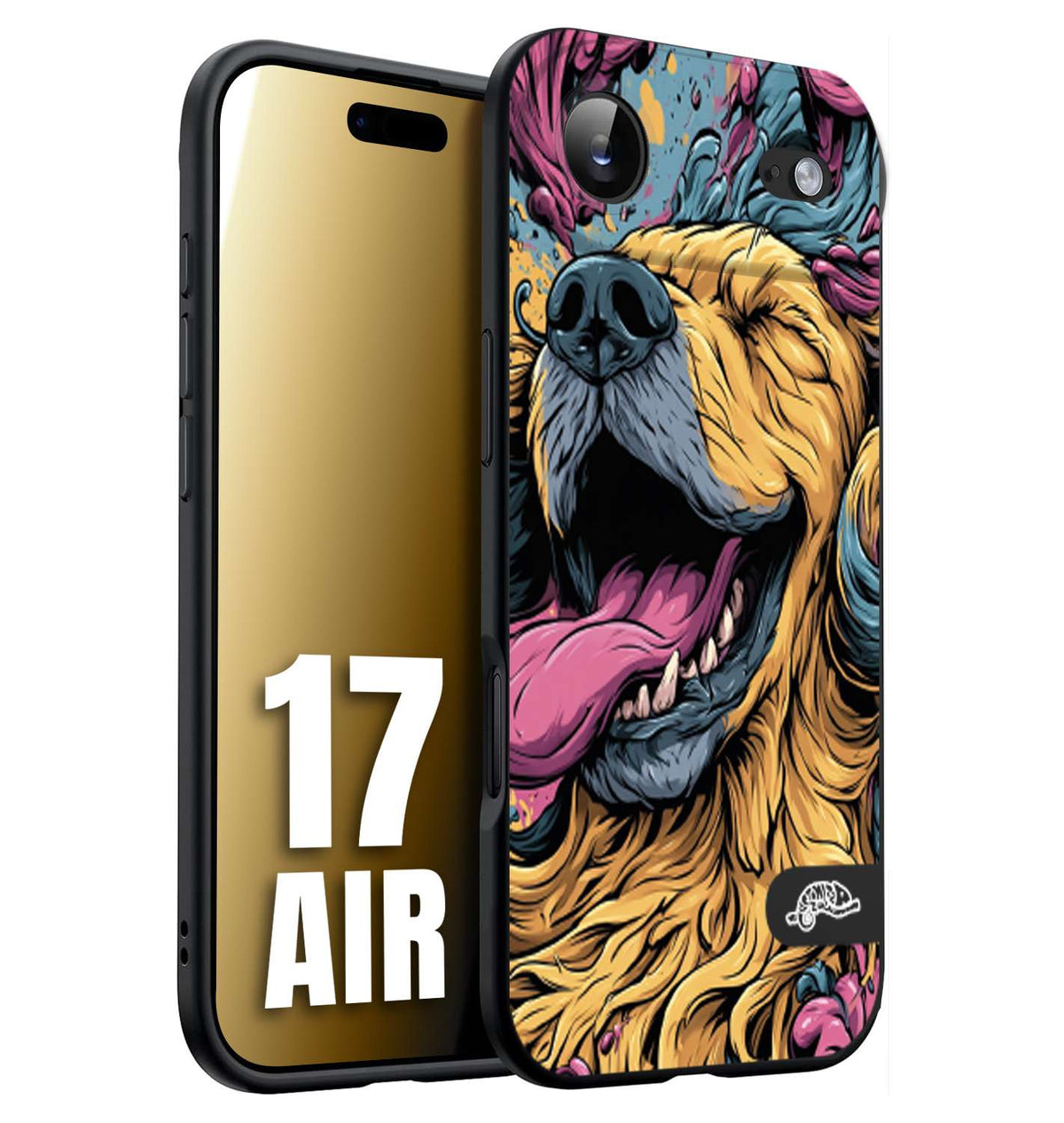 CUSTOMIZZA - Custodia cover nera morbida in tpu compatibile per iPhone 17 AIR Golden Retriever illustrazione cane pop art cane street art cartone animato