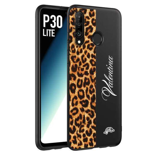 CUSTOMIZZA - Custodia cover nera morbida in tpu compatibile per Huawei P30 LITE custom nome scritta leopardato maculato donna marrone leopard