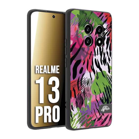 CUSTOMIZZA - Custodia cover nera morbida in tpu compatibile per Realme 13 PRO leopardato tigrato tiger colorata summer color verde fucsia