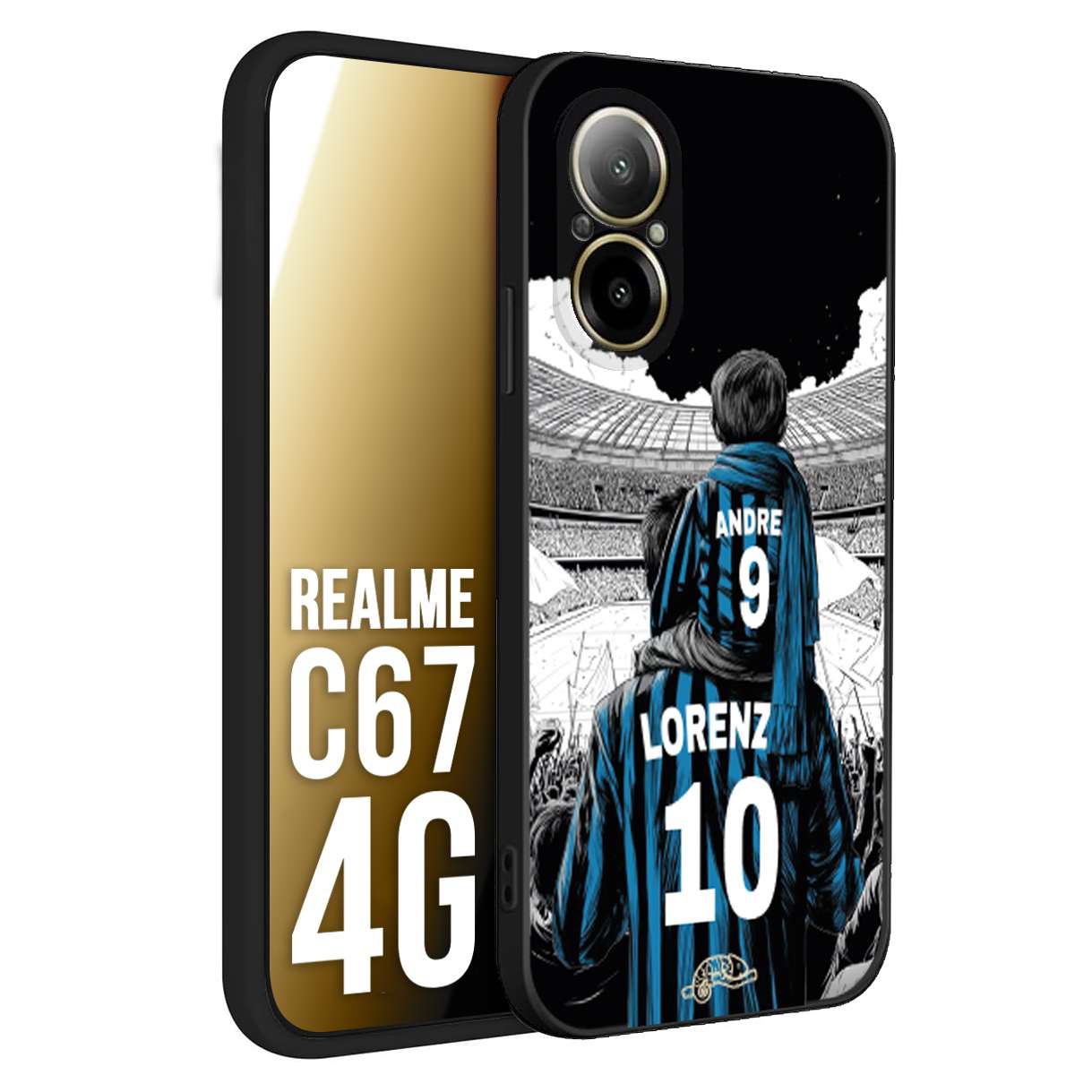 CUSTOMIZZA - Custodia cover nera morbida in tpu compatibile per Oppo C67 4G personalizzata calcio football padre e figlio calciatori nerazzurra