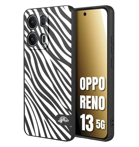 CUSTOMIZZA - Custodia cover nera morbida in tpu compatibile per Oppo Reno 13 5G zebrata maculata a rilievo soft touch donna bianca