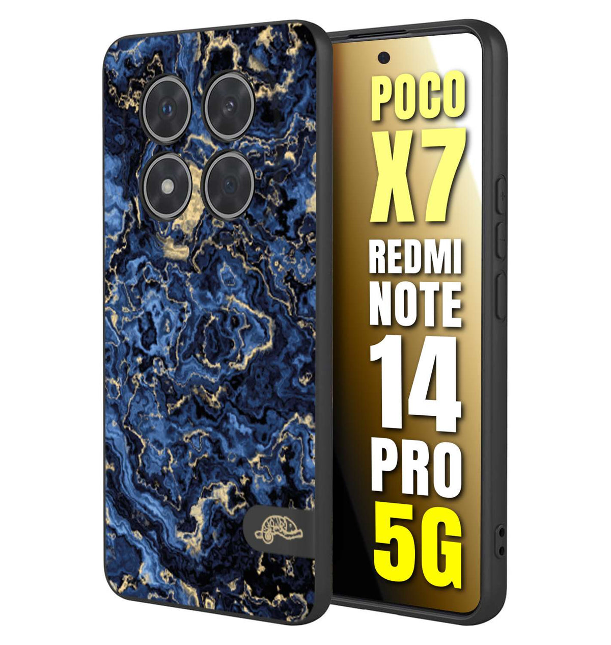 CUSTOMIZZA - Custodia cover nera morbida in tpu compatibile per Xiaomi Redmi Note 14 PRO 5G effetto marmo marble blu venature dorato psichedelico