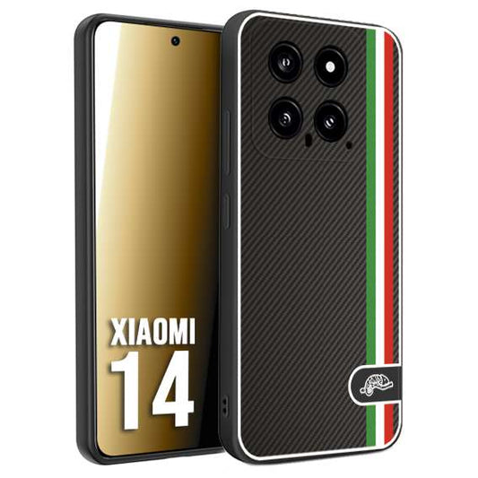 CUSTOMIZZA - Custodia cover nera morbida in tpu compatibile per Xiaomi 14 effetto fibra di carbonio bandiera Italia made in Italy