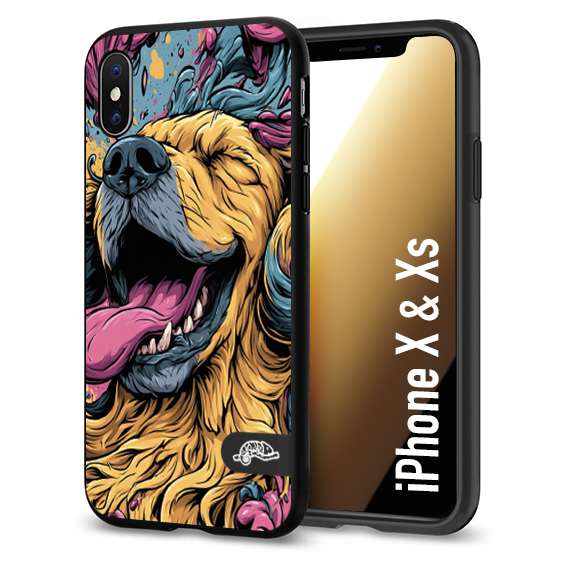CUSTOMIZZA - Custodia cover nera morbida in tpu compatibile per iPhone X - Xs Golden Retriever illustrazione cane pop art cane street art cartone animato