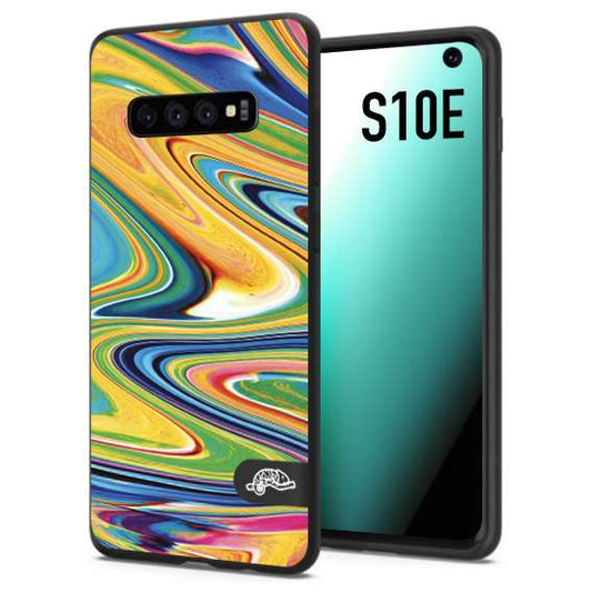 CUSTOMIZZA - Custodia cover nera morbida in tpu compatibile per Samsung S10E colorata fantasia vortice marmo arcobaleno gialla verde blu