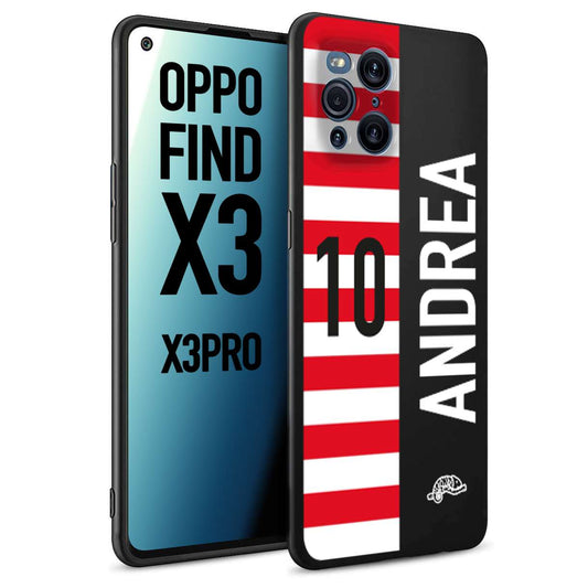 CUSTOMIZZA - Custodia cover nera morbida in tpu compatibile per Oppo Find X3 - Find X3 Pro 5G personalizzata calcio football nome e numero calciatori bianco rossa