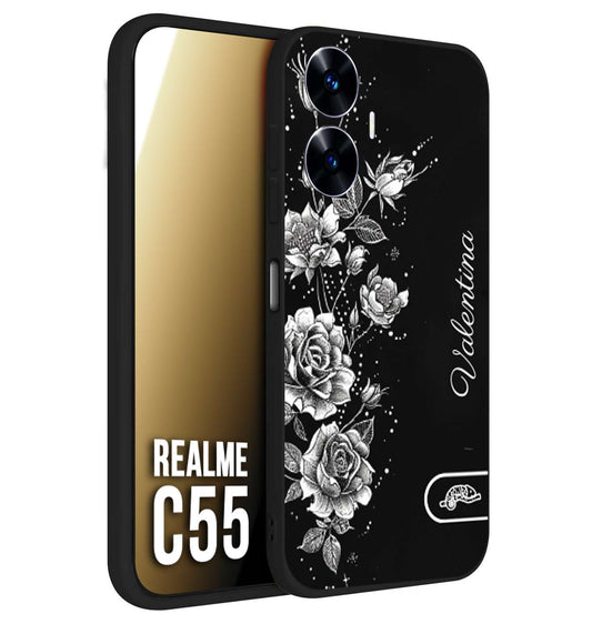 CUSTOMIZZA - Custodia cover nera morbida in tpu compatibile per Oppo C55 a rilievo soft touch personalizzata nome rose fiori donna