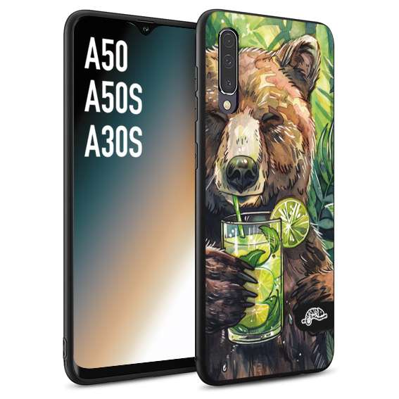 CUSTOMIZZA - Custodia cover nera morbida in tpu compatibile per Samsung A50 - A50S - A30S estate disegnata cocktails animali simpatici orso bear negroni