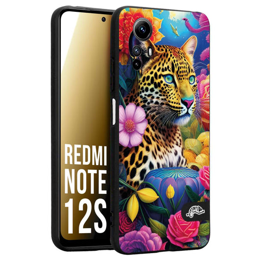 CUSTOMIZZA - Custodia cover nera morbida in tpu compatibile per Xiaomi Redmi Note 12S astratti donna flower fantasia leopardo ghepardo animali colorati