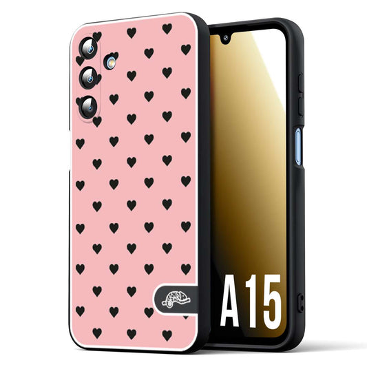 CUSTOMIZZA - Custodia cover nera morbida in tpu compatibile per Samsung A15 5G cuori pois rosa donna pin up vintage