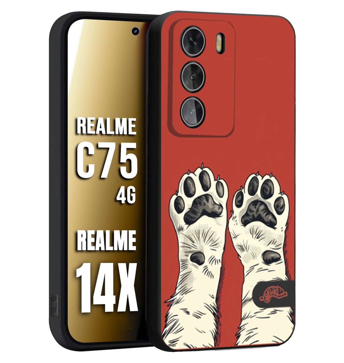 CUSTOMIZZA - Custodia cover nera morbida in tpu compatibile per Realme 14X - C75 4G zampe di gatto cat paws rossa red disegnata fumetto cartoon