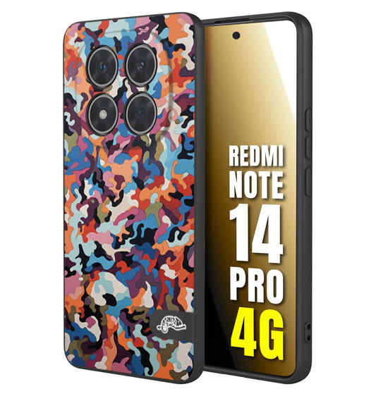 CUSTOMIZZA - Custodia cover nera morbida in tpu compatibile per Xiaomi Redmi Note 14 PRO 4G camouflage mimetico militare moderno blu arancio rosa