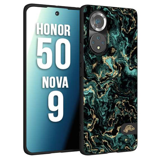 CUSTOMIZZA - Custodia cover nera morbida in tpu compatibile per Huawei Nova 9 - Honor 50 effetto marmo marble verde green venature dorato pietra