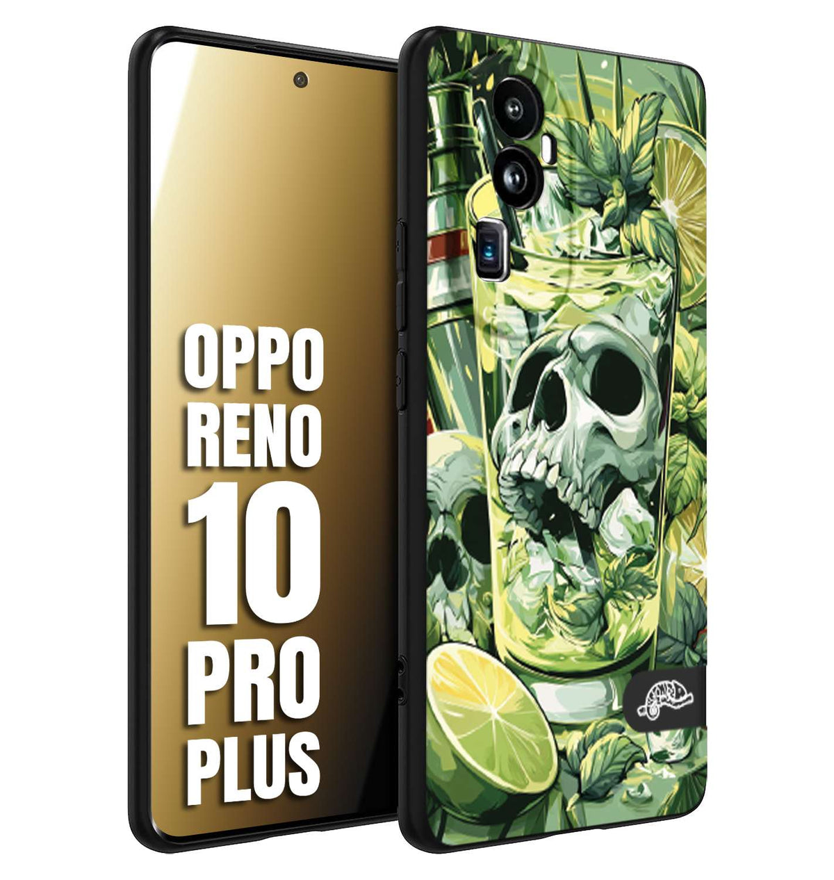 CUSTOMIZZA - Custodia cover nera morbida in tpu compatibile per Oppo Reno 10 PRO PLUS Mojito cocktail teschio illustrazione drink lime menta ghiacci tropicale street art