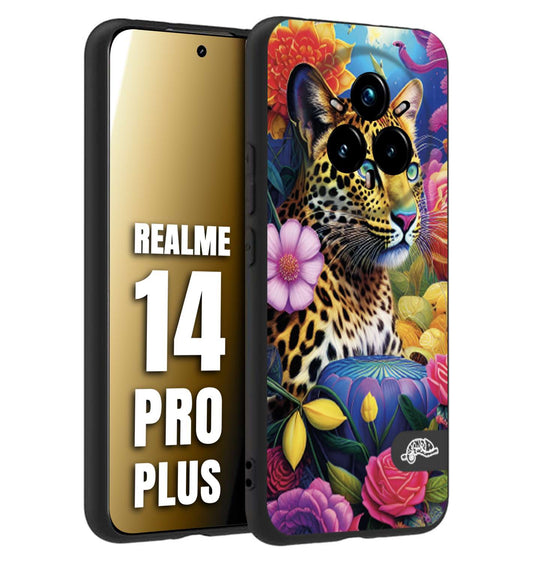 CUSTOMIZZA - Custodia cover nera morbida in tpu compatibile per Realme 14 PRO PLUS astratti donna flower fantasia leopardo ghepardo animali colorati