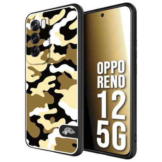 CUSTOMIZZA - Custodia cover nera morbida in tpu compatibile per Oppo Reno 12 5G camouflage mimetico militare giallo desert brown
