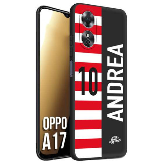 CUSTOMIZZA - Custodia cover nera morbida in tpu compatibile per Oppo A17 personalizzata calcio football nome e numero calciatori bianco rossa