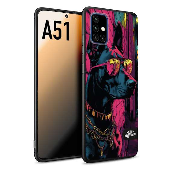 CUSTOMIZZA - Custodia cover nera morbida in tpu compatibile per Samsung A51 animali cyberpunk dobermann cane street dog fucsia blu