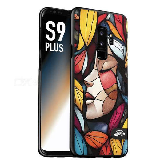 CUSTOMIZZA - Custodia cover nera morbida in tpu compatibile per Samsung S9 PLUS Vetrata artistica volto di donna profilo fogliare mosaico di vetro colorato
