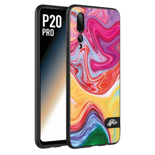 CUSTOMIZZA - Custodia cover nera morbida in tpu compatibile per Huawei P20 PRO colorata fantasia vortice marmo onde verde fucsia gialla