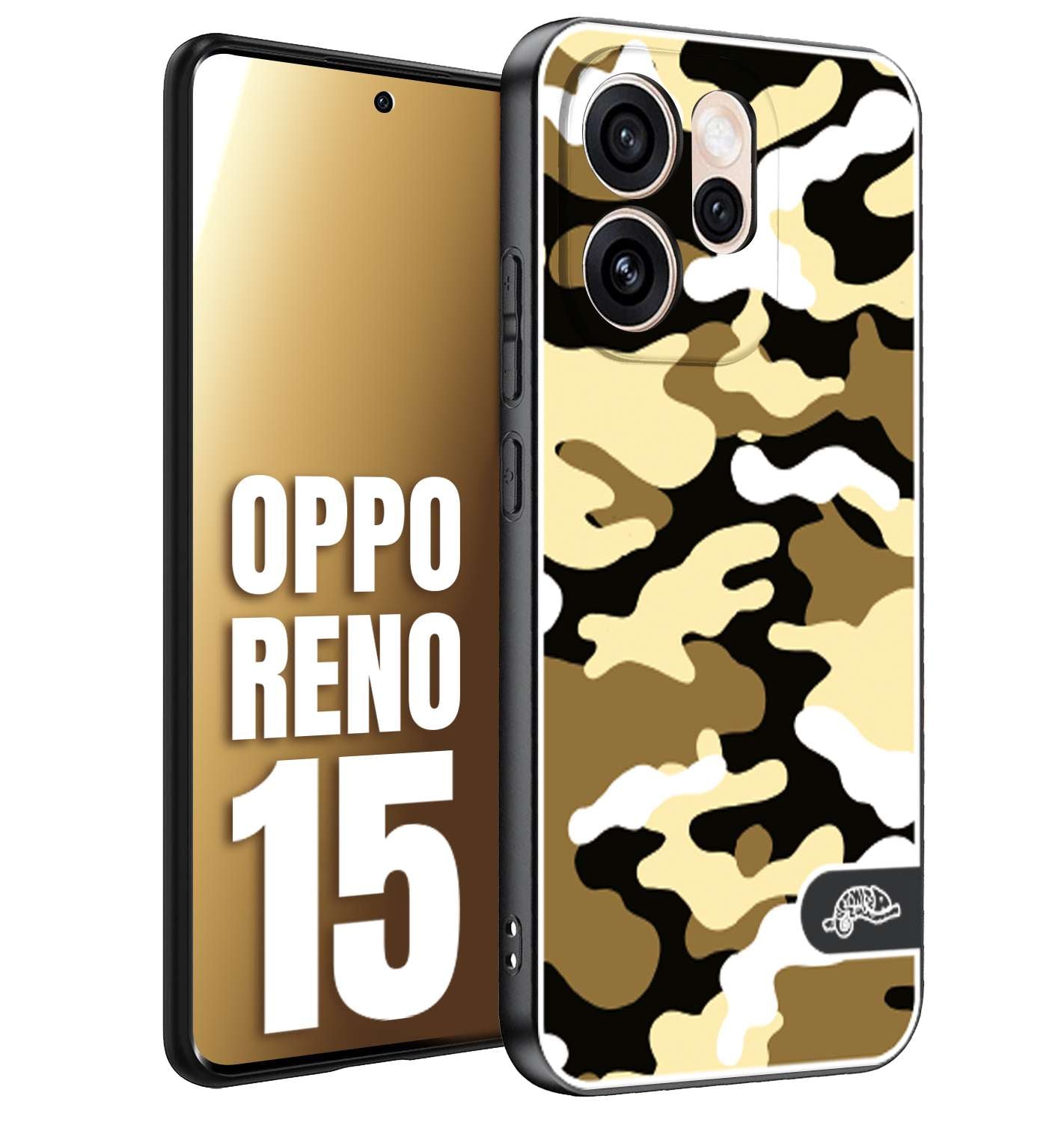 CUSTOMIZZA - Custodia cover nera morbida in tpu compatibile per Oppo Reno 15 camouflage mimetico militare giallo desert brown