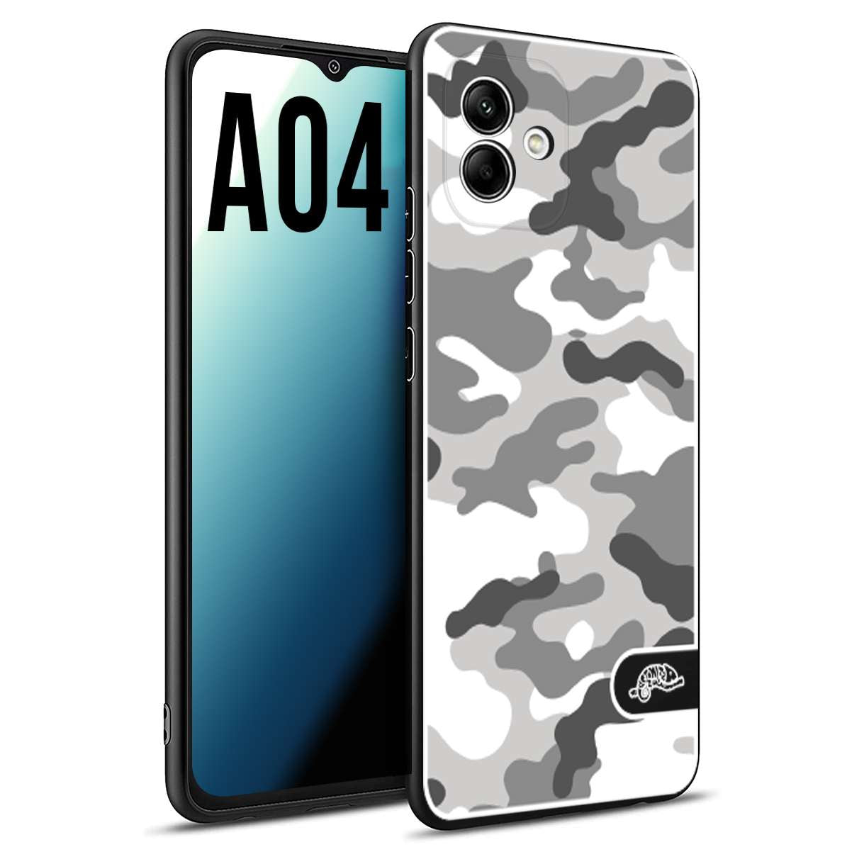 CUSTOMIZZA - Custodia cover nera morbida in tpu compatibile per Samsung A04 camouflage mimetico militare bianco white